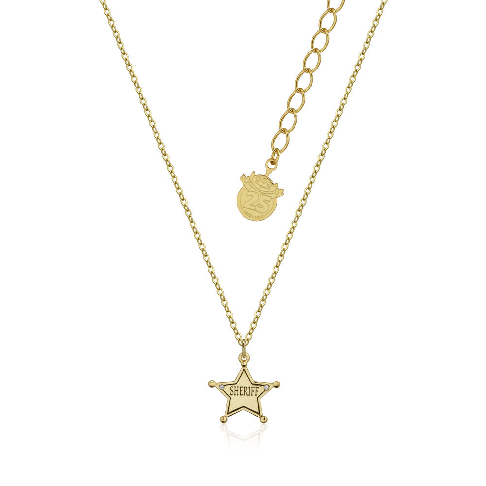 Disney Pixar Toy Story 25th Anniversary Gold Plated Sheriff Woody Badge Pendant Necklace On Adjustable Chain