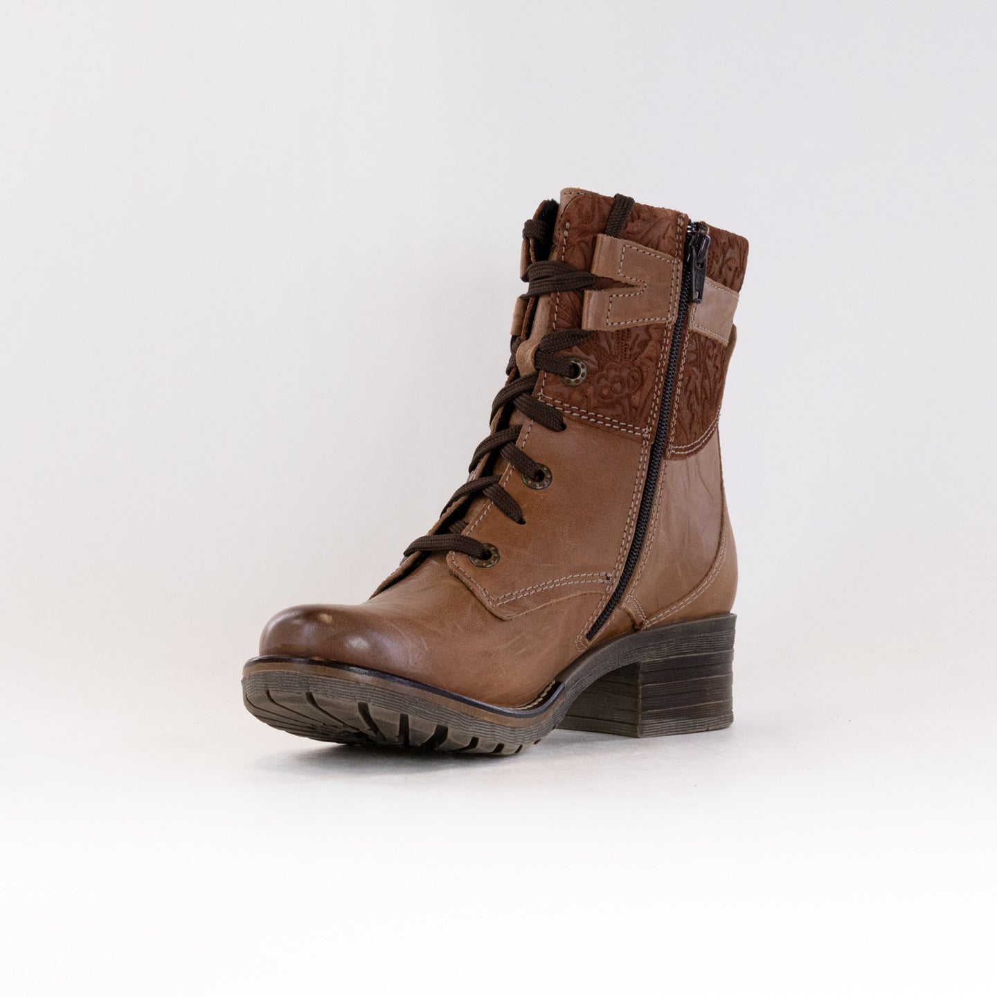 Women's Dromedaris Kara Print Saddle Pattern Short Padded Lace - Up Boots