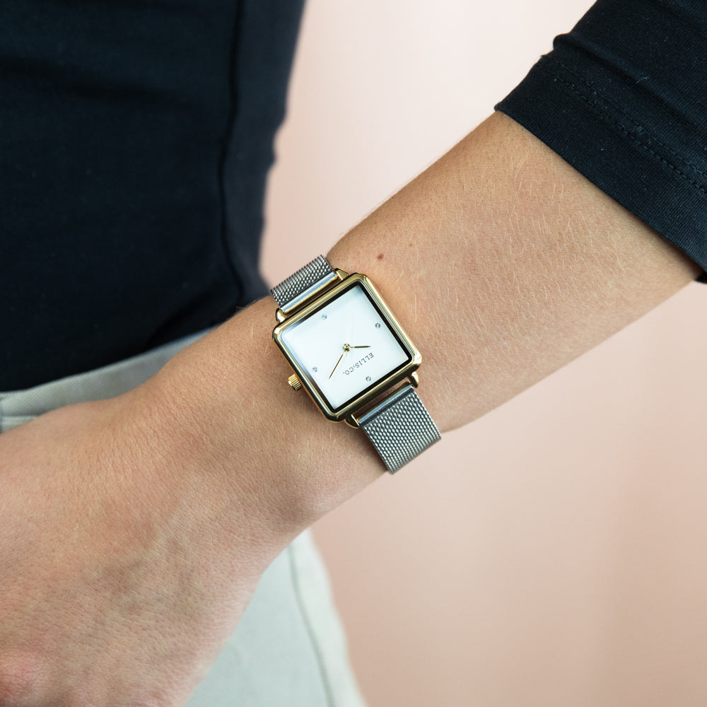 Ellis & Co Stylish 'Alyssa' Women's Gold-Toned Watch with Steel Mesh Bracelet