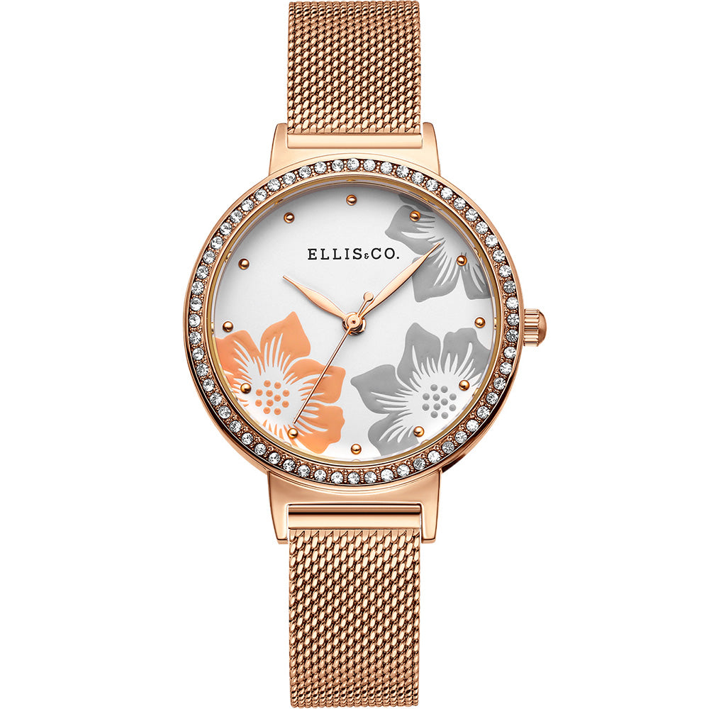 Ellis & Co Safiya Rose Gold Plated 32mm Watch with Mesh Strap