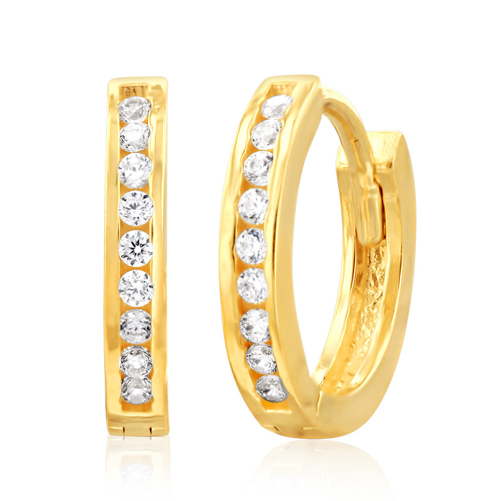 8mm Hoop Earrings with 9ct Yellow Gold and Cubic Zirconia