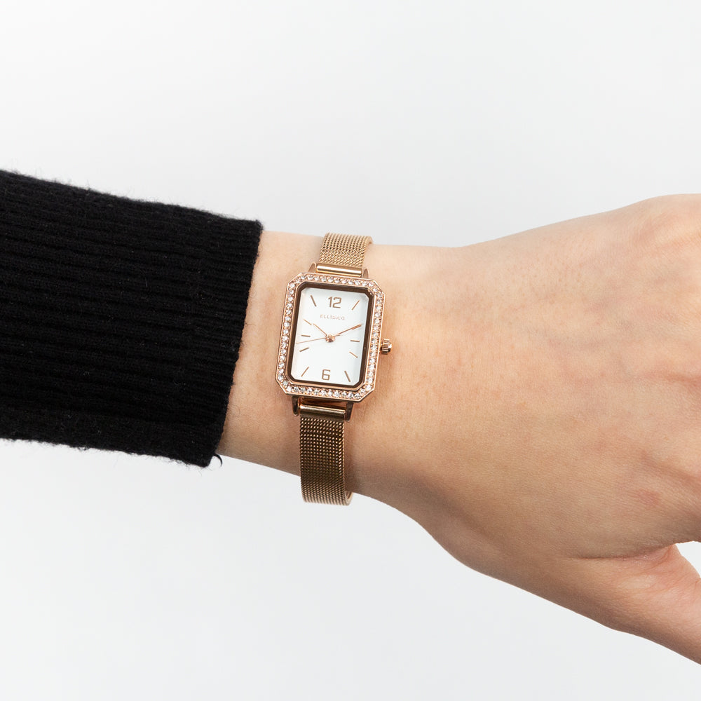 Ellis & Co Lola Stainless Steel Mesh Blush Rose Gold Women's Fashion Watch