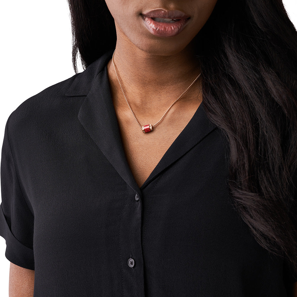 Emporio Armani Fashionable Rose Gold - Coated Stainless Steel Red Lacquer Pendant Necklace With Chain