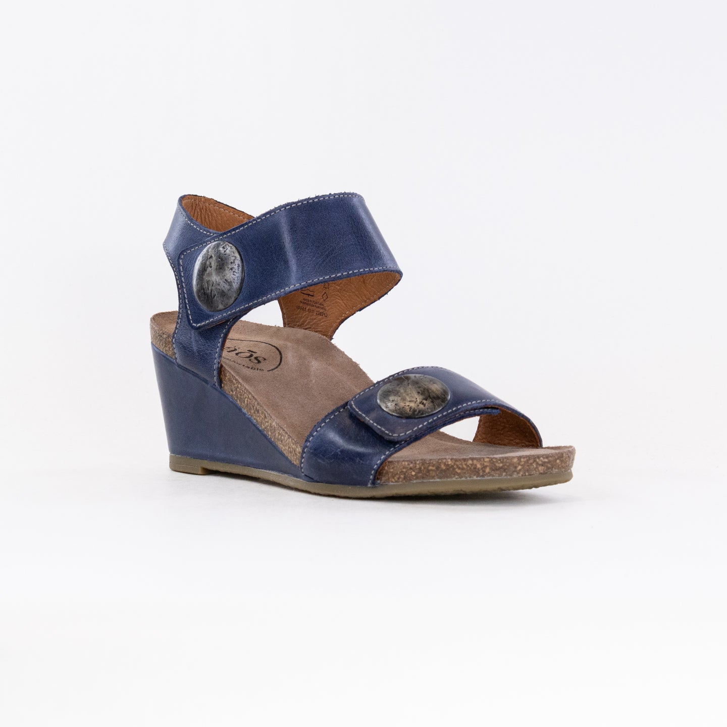 Women's Dark Blue Taos Carousel 3 Fine Italian Leather Wedge Sandals