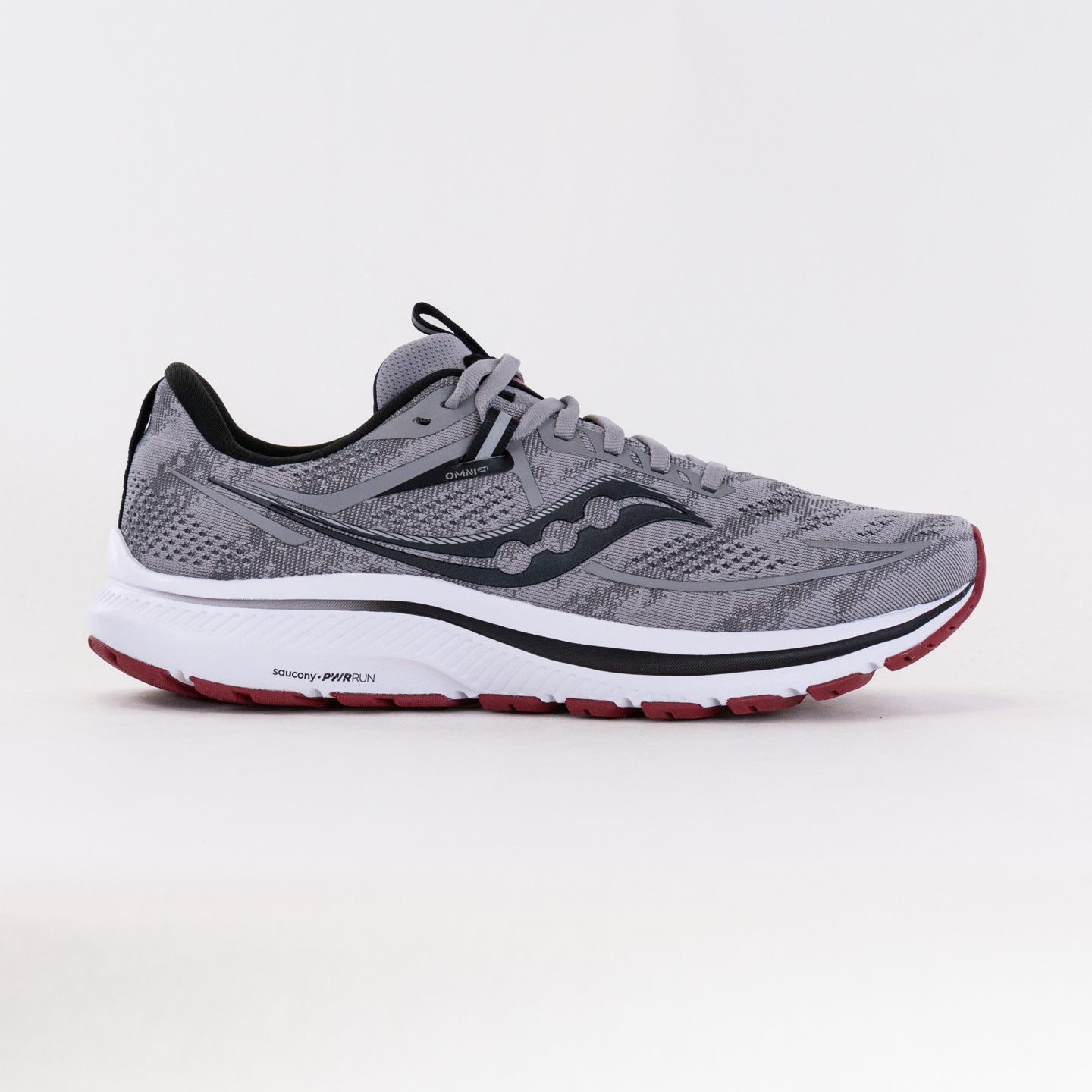 Men's Saucony Omni 21 Running Shoes in Alloy and Garnet Colors