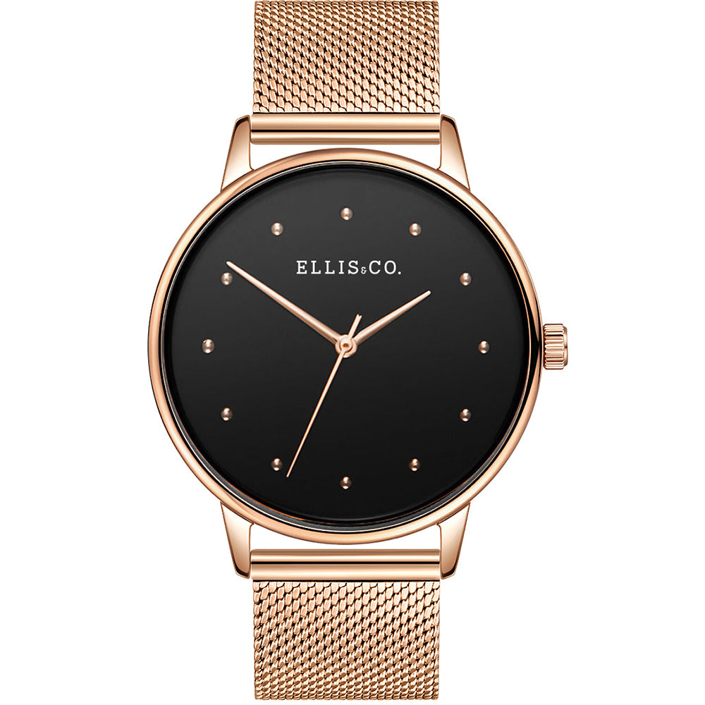 Ellis & Co Layla Women's Black Dial Rose Mesh Elegant Watch