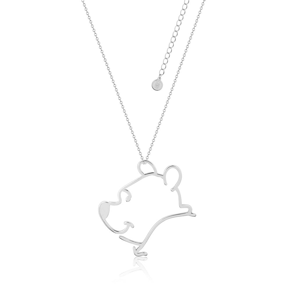 Disney White Gold Plated Winnie The Pooh Open Design Necklace Pendant with a 60+7cm Adjustable Chain for Disney Collectors