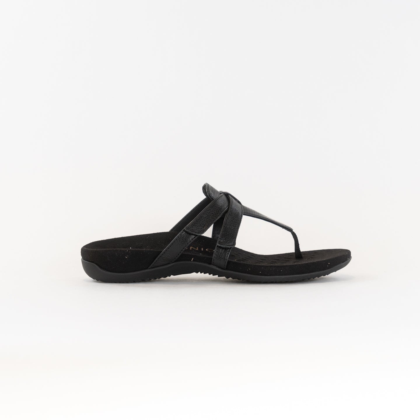 Vionic Women's Karley Flat Sandals - Stylish Black Wavy Design