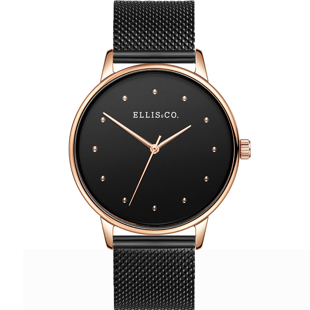 Stylish Ellis & Co Layla Black Mesh Rose Gold Women's Watch