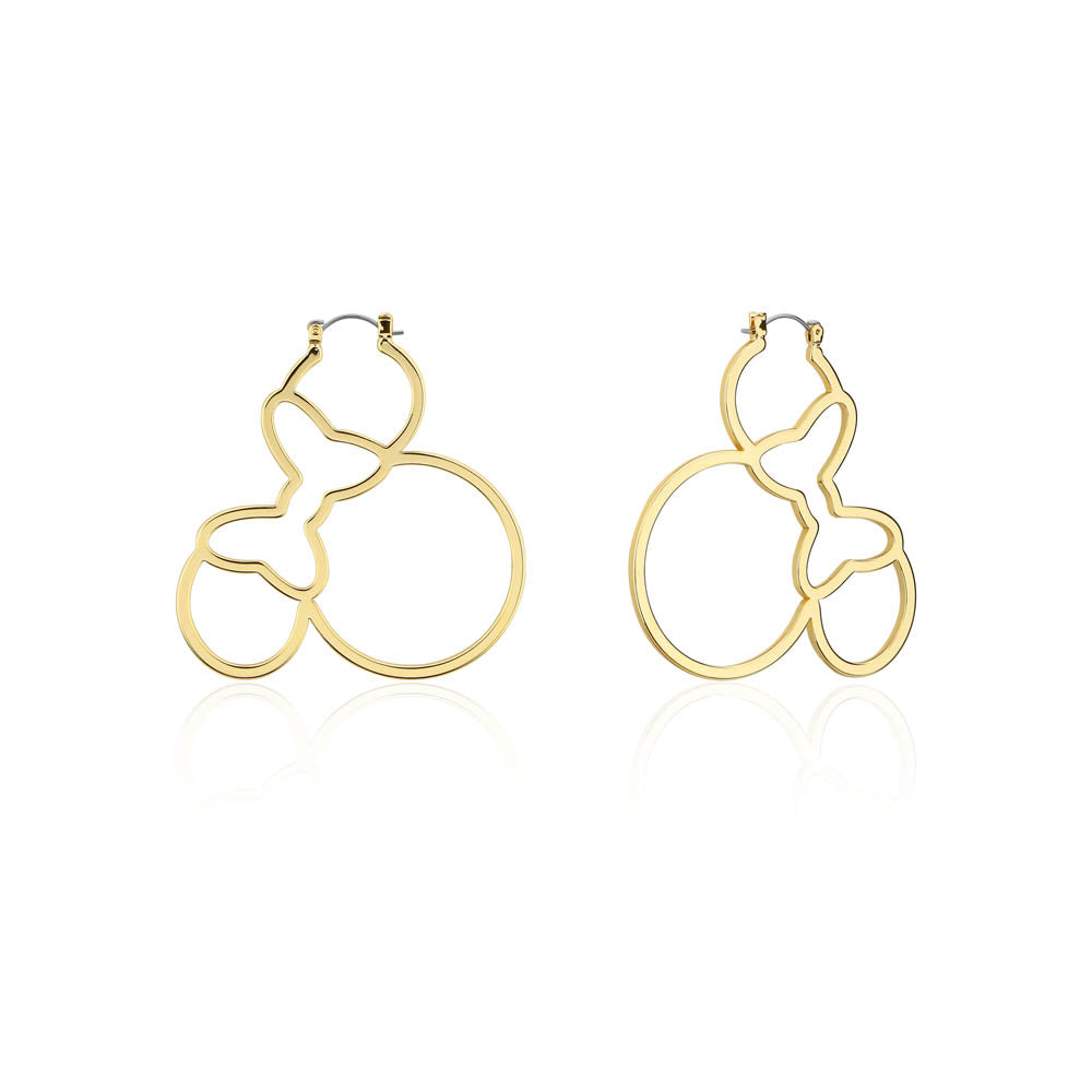 60mm Luxury Disney Gold - Plated Stainless Steel Minnie Mouse Outline Hoop Earrings