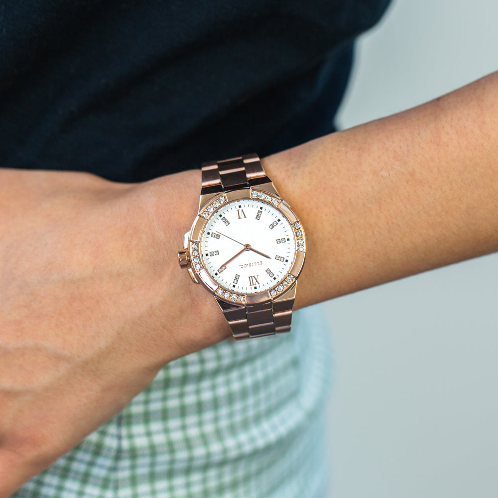 Ellis & Co's Stunning 'Alyse' Rose Gold Plated Crystal Watch