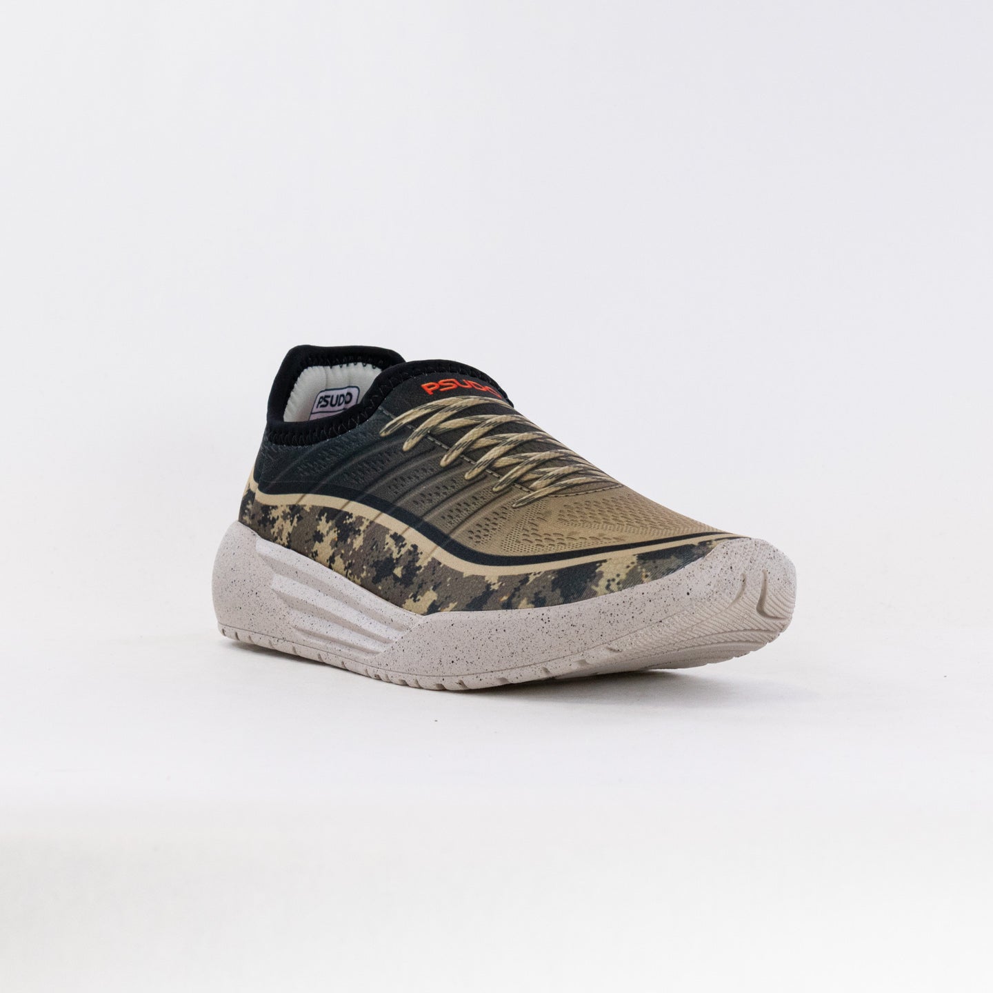 Men's Pseudo Slip-on Racing Sneakers in Taupe Ombre and Camouflage Design
