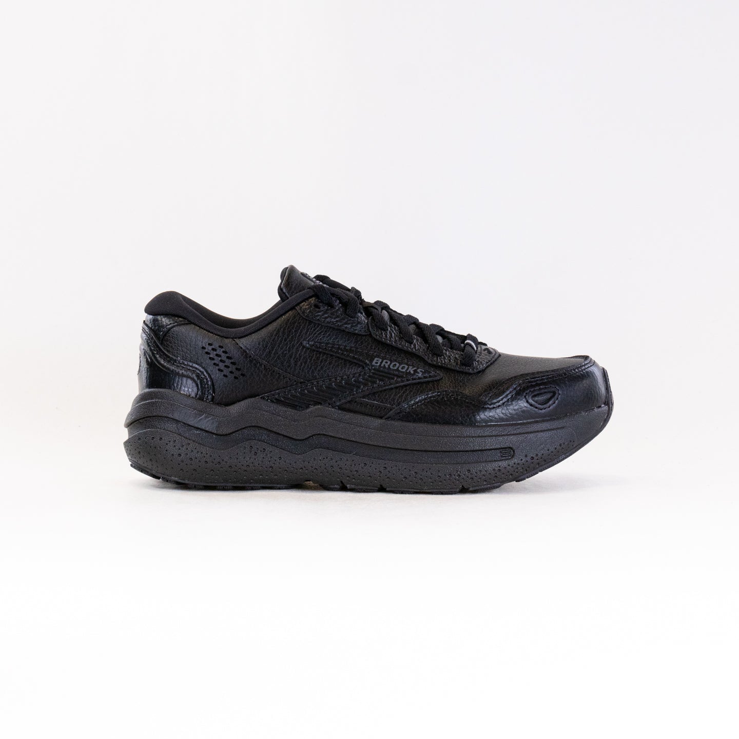 Men's Premium Brooks Ghost Max Leather Running Shoes - Classic Black/Black Color Scheme