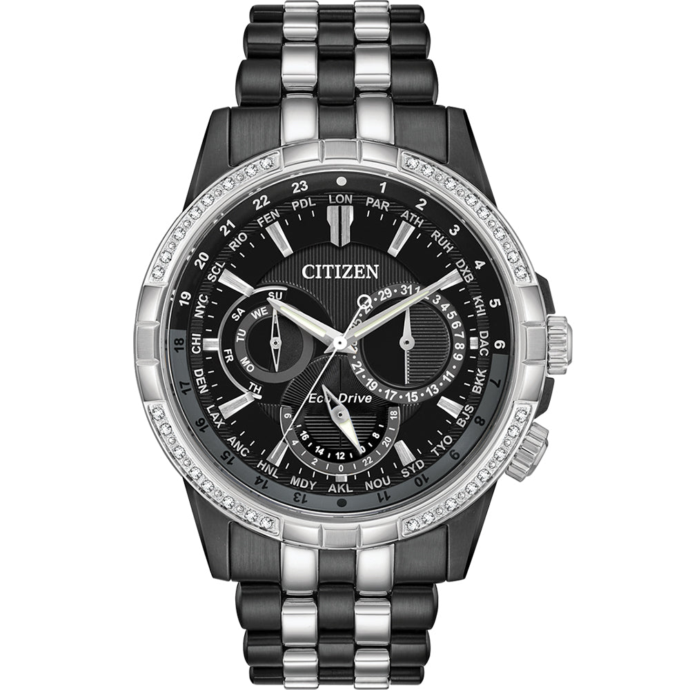 Eco-Drive Men's Stainless Steel Two-Tone Diamond-Set Wristwatch - Model BU2088-50E