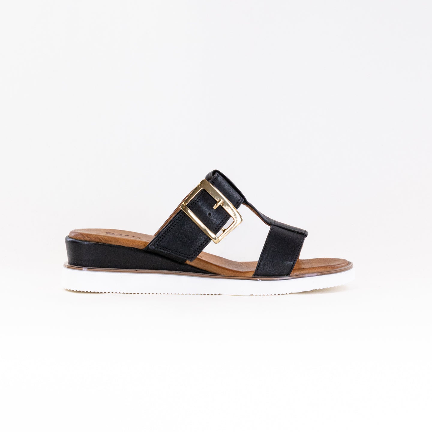 Women's Spring Step Seaport Black Wedge Sandals with Decorative Buckle