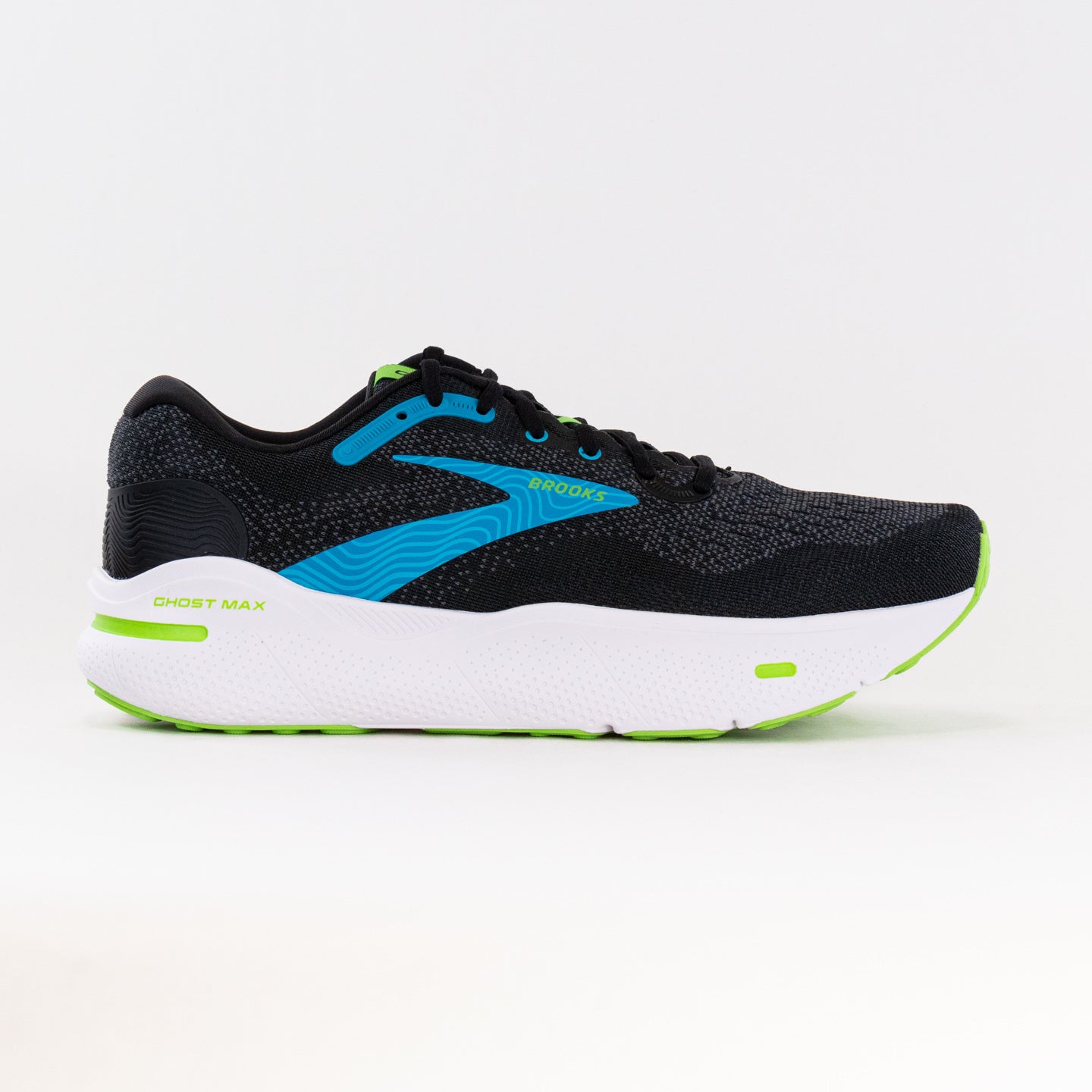 Men's Brooks Ghost Max Running Shoes - Black/Atomic Blue/Jasmine