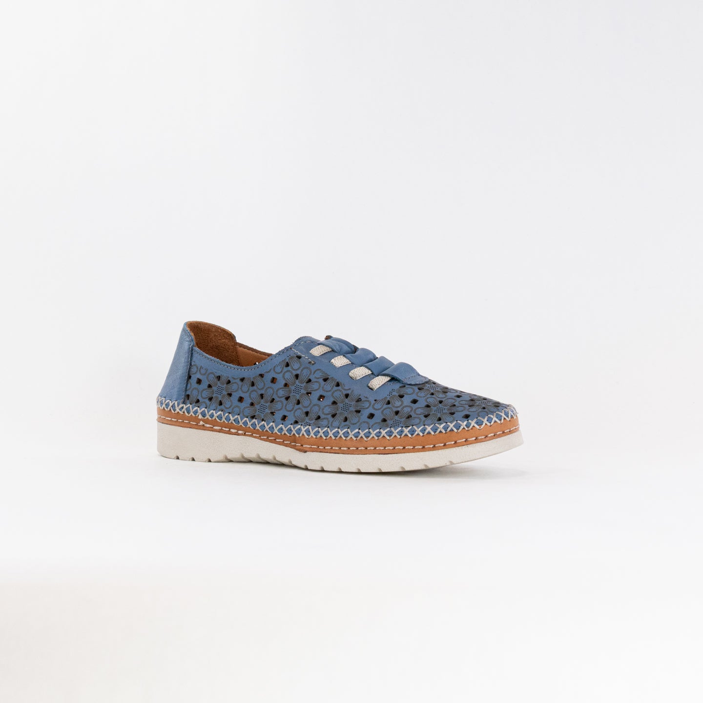 Spring Step Women's Indi Blue Laser Cut Leather Slip-on Sneaker Shoes