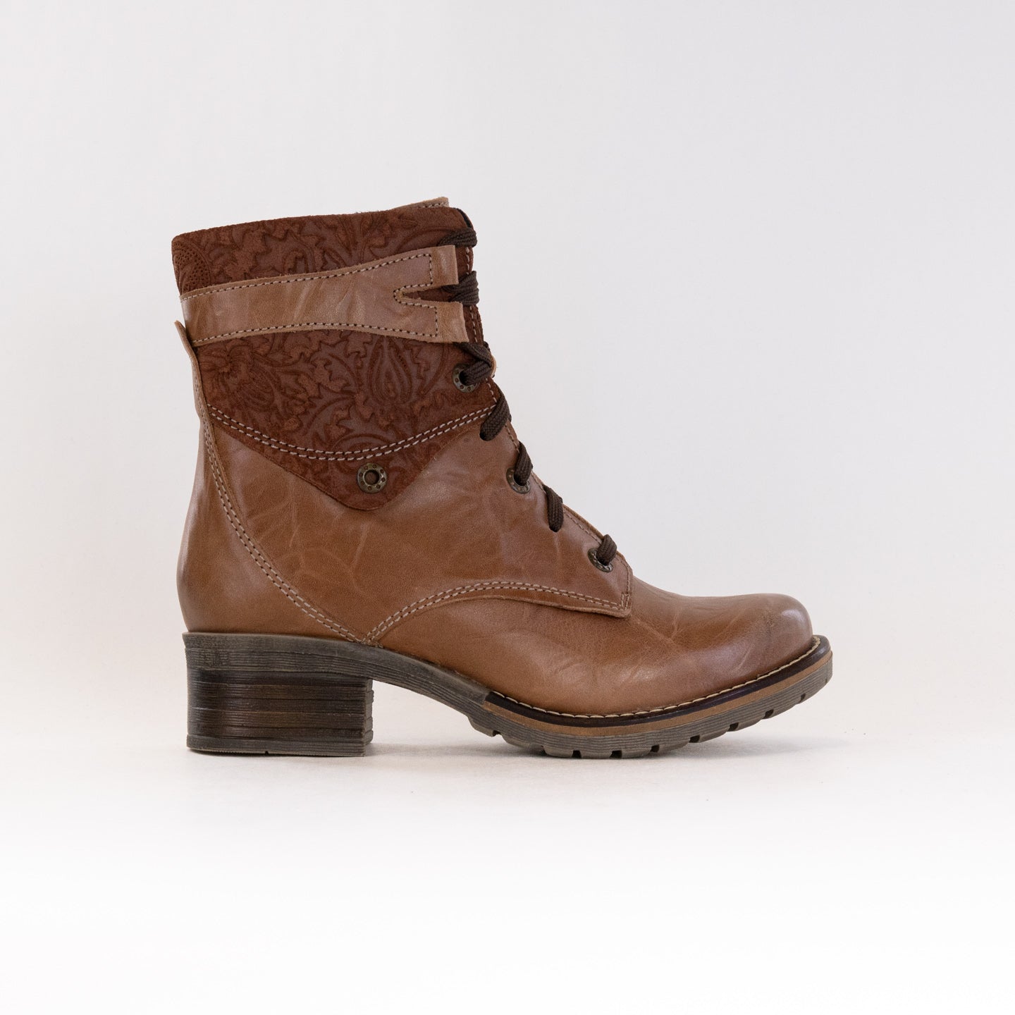 Women's Dromedaris Kara Print Saddle Pattern Short Padded Lace - Up Boots