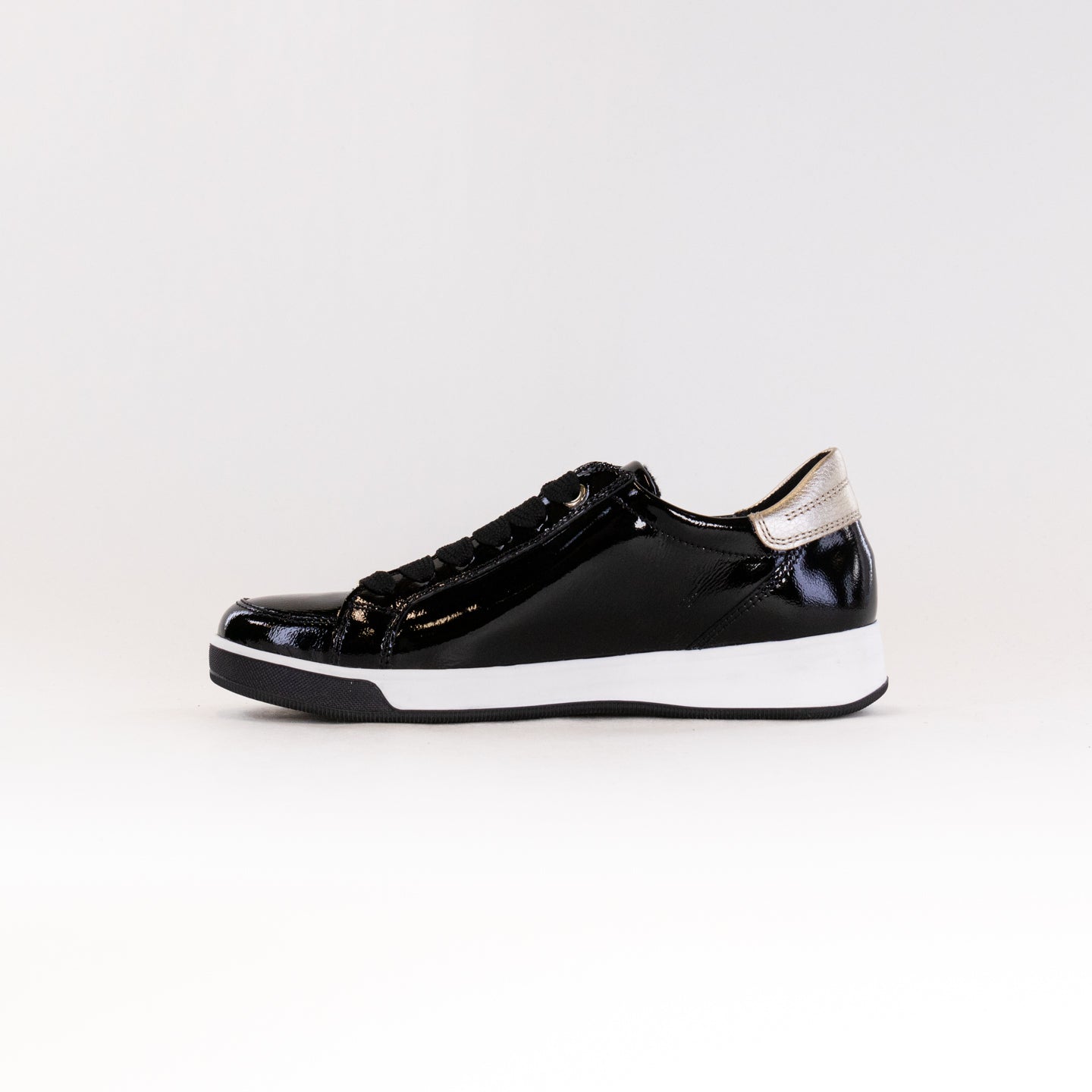 Women's Ara Rei Low Double Zip Patent Leather Sneakers in Classic Black Color