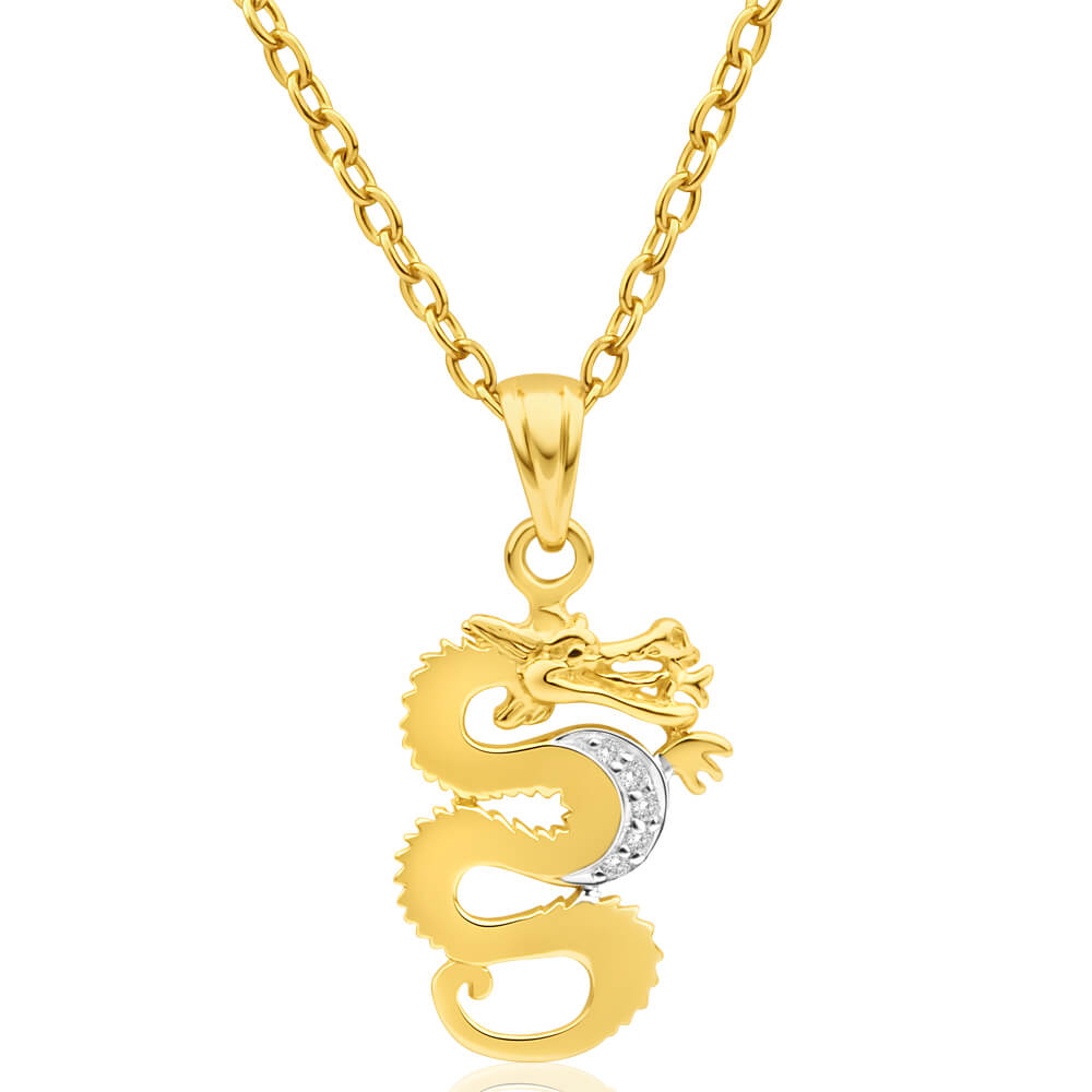 9ct Yellow Gold Diamond-Embellished Chinese Dragon Pendant for Stunning Look