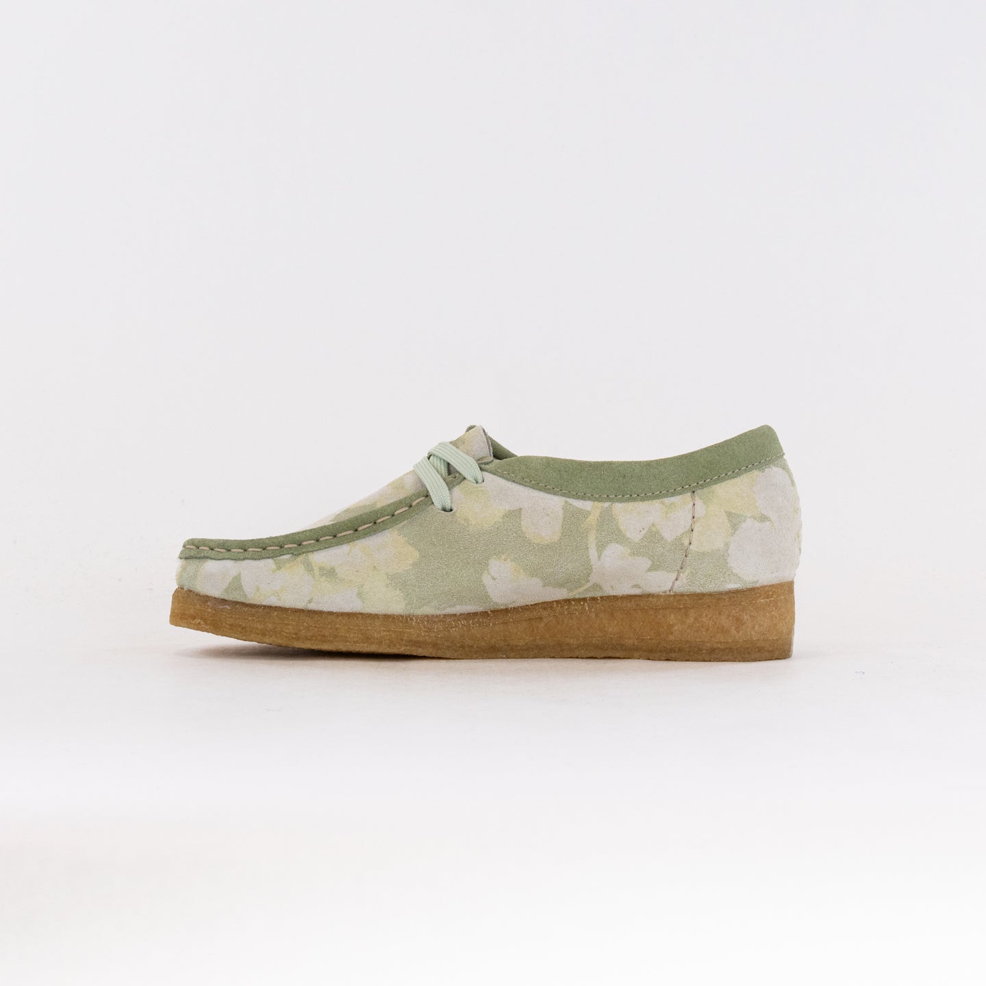 Women's Clarks Originals Wallabee Casual Shoes in Green with Floral Design