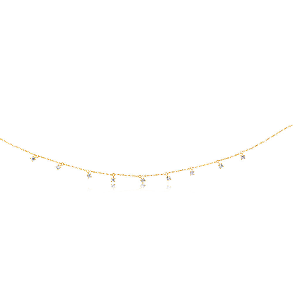 45cm Long 9 Carat Yellow Gold Droplet Chain with Cubic Zirconia - Women's Jewelry