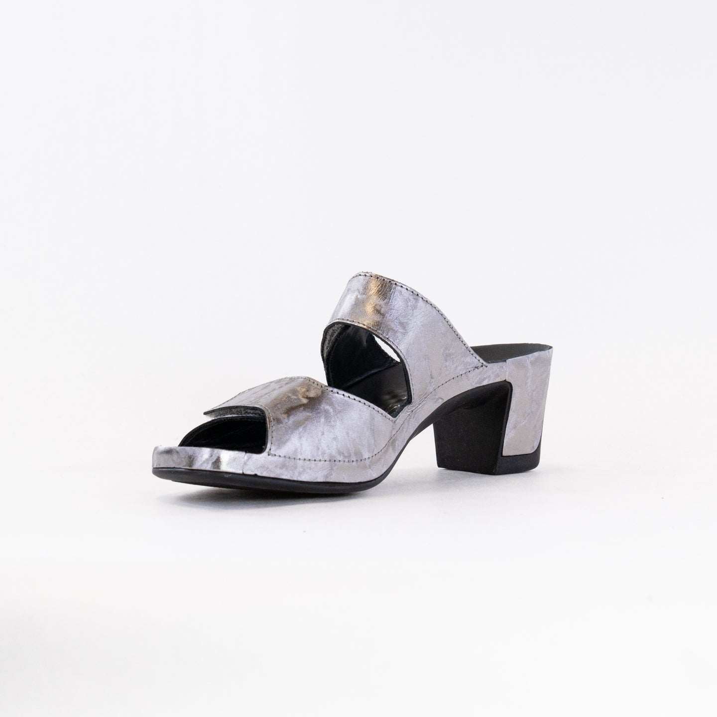 Women's Platinum Metallic Leather Vital Joy Mule Sandals for Ultimate Comfort and Well - being