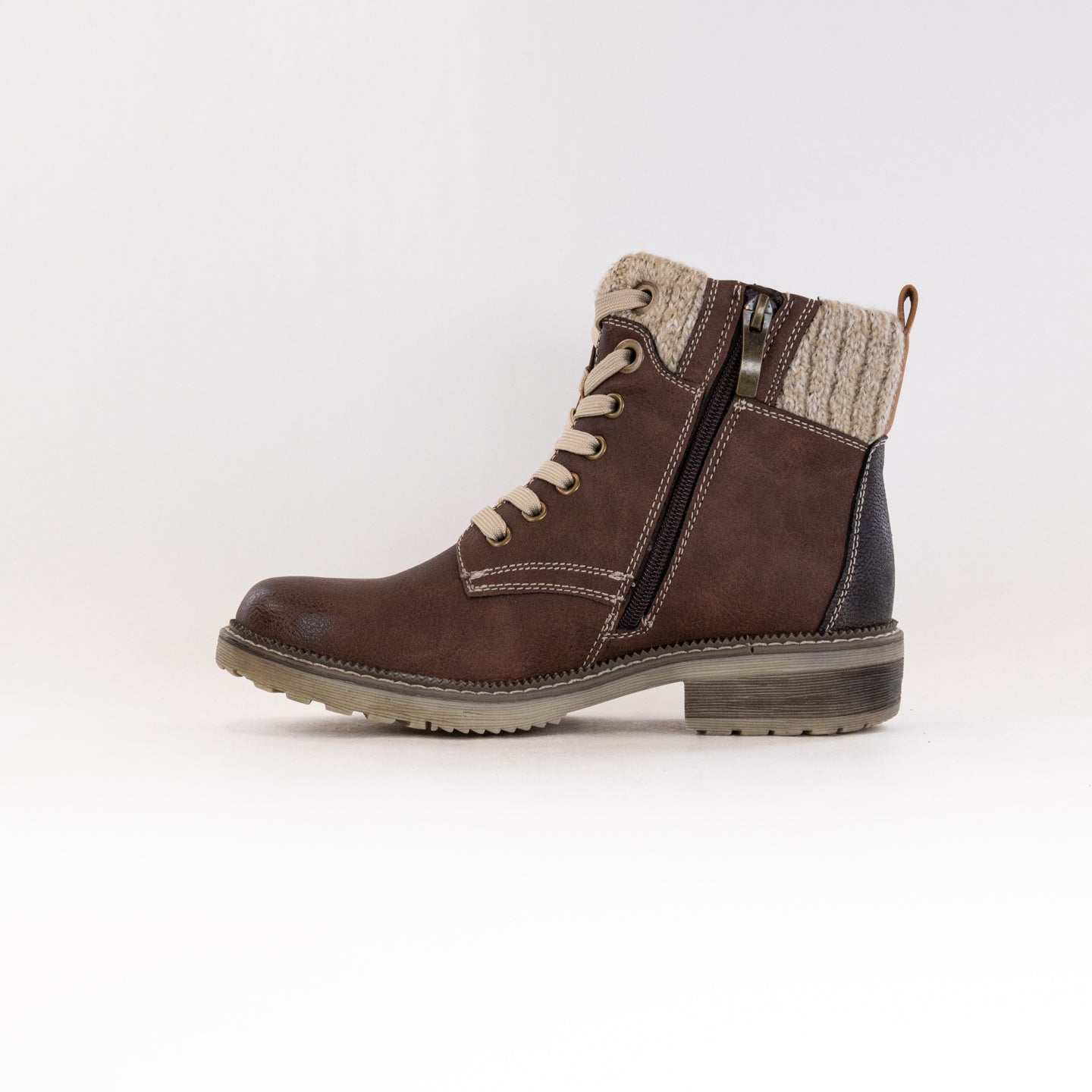 Women's Spring Step Khazera Water-Resistant Brown Pull-On Lace-Up Booties