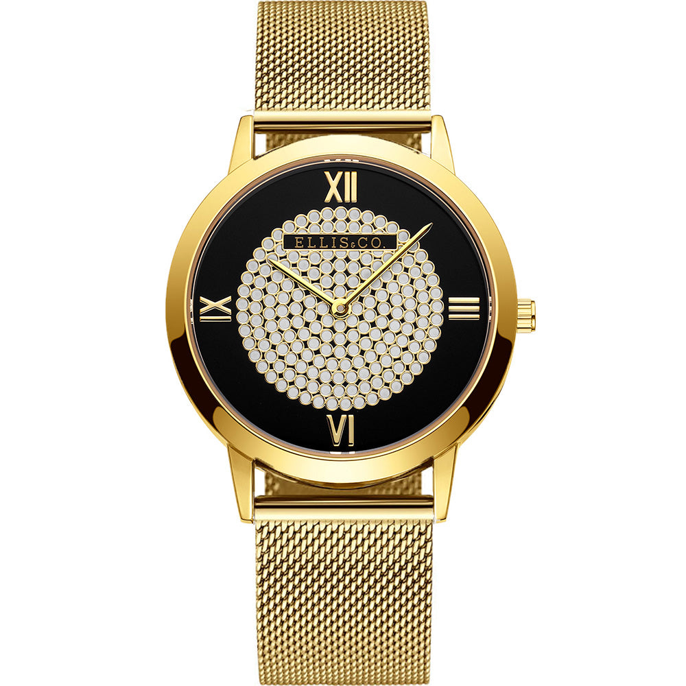 Ellis & Co Mariah Women's Gold-Plated Stainless-Steel Mesh Strap Wristwatch