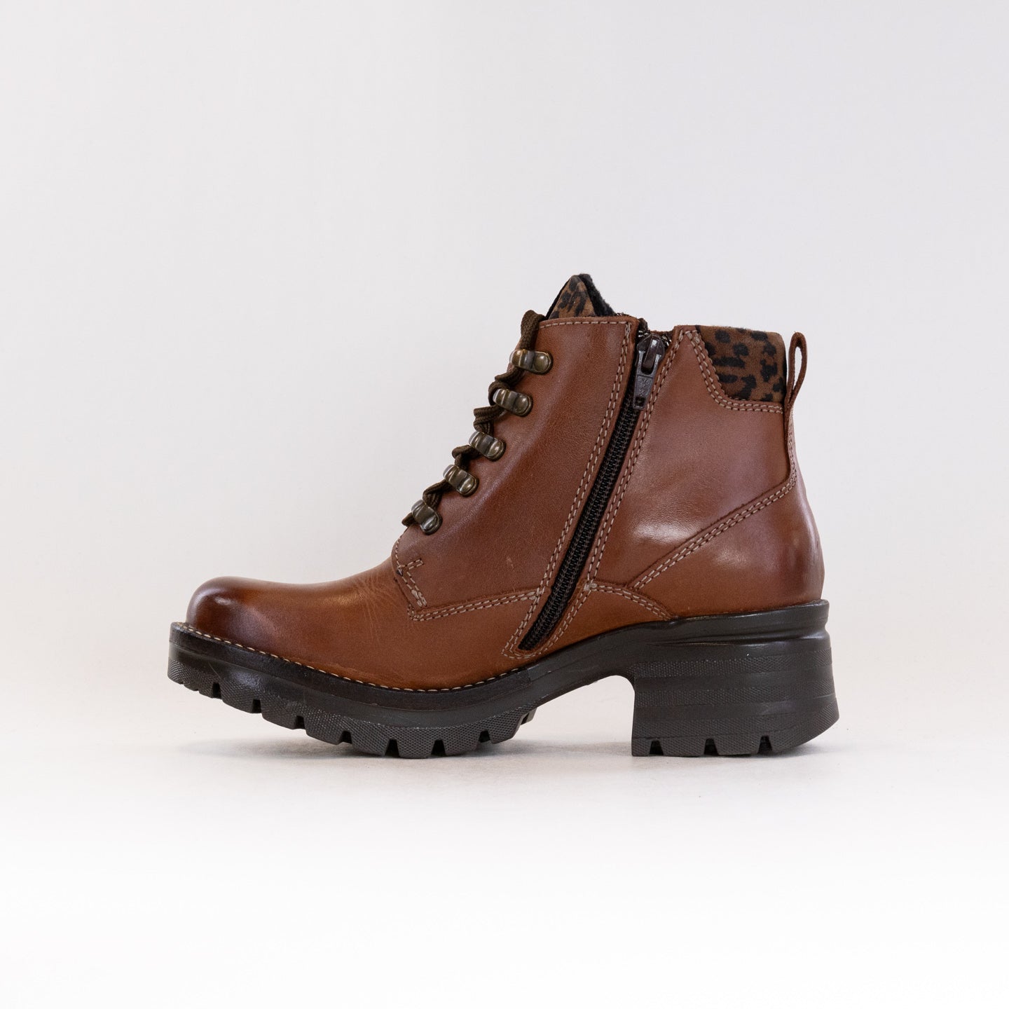 Women's Cognac and Leo Cognac Dromedaris Karlie Short Lace - Up Ankle Boots