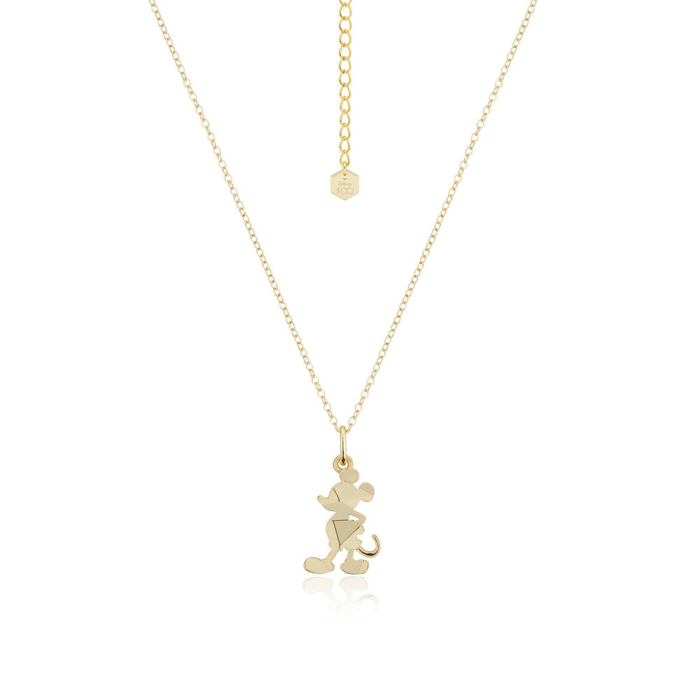 14k Yellow Gold Plated Disney Mickey Mouse Facet Style Necklace