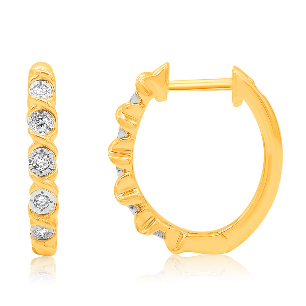 Stylish 9ct Yellow Gold Hoop Earrings Adorned with 38 Sparkling Brilliant Diamonds, a Fine Jewelry Piece