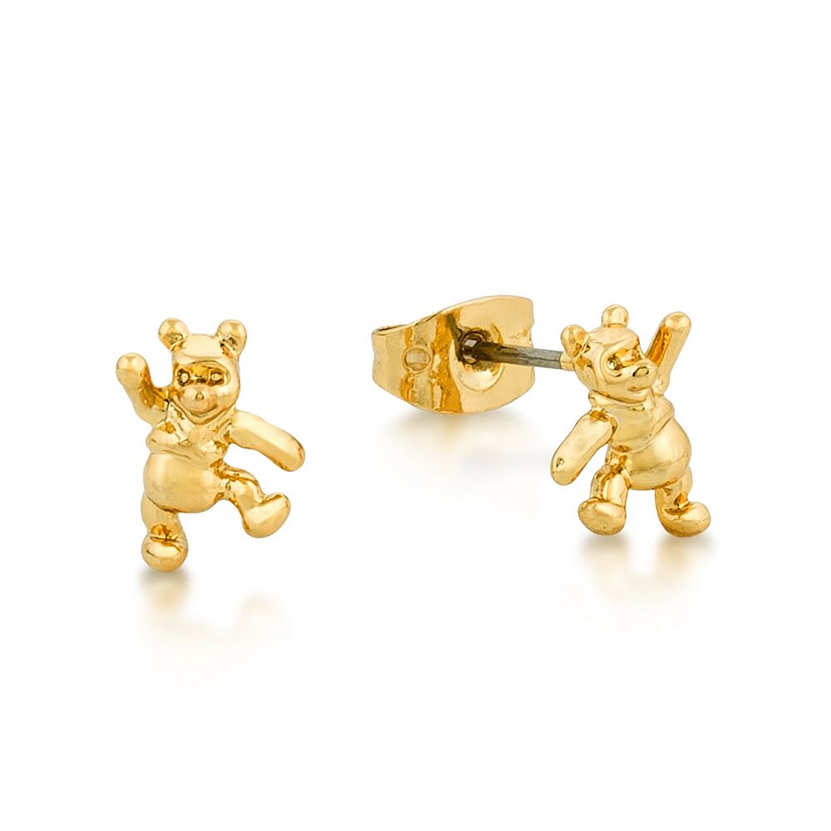 Disney Classic Winnie The Pooh Gold Plated Stud Earrings for Jewelry Lovers