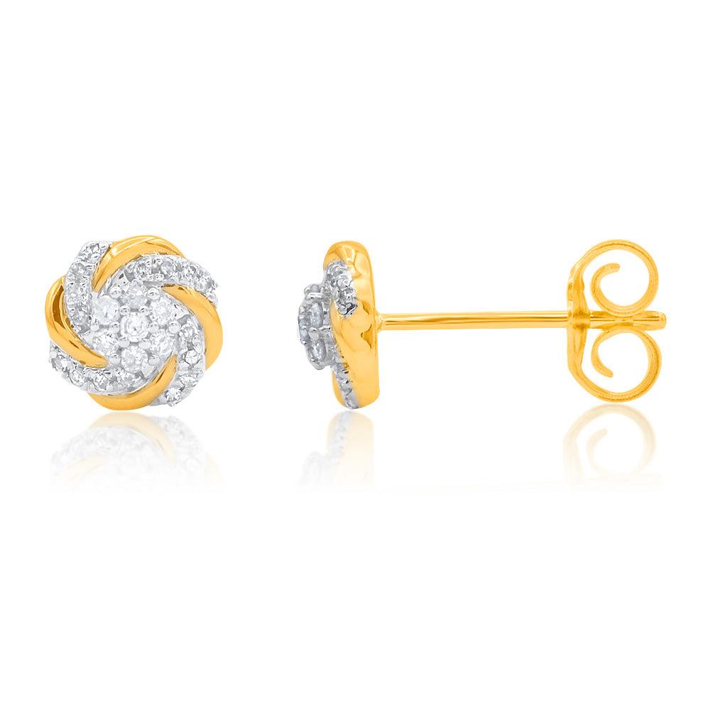 9ct Yellow Gold Stud Earrings Embellished With 23 Sparkling Diamonds