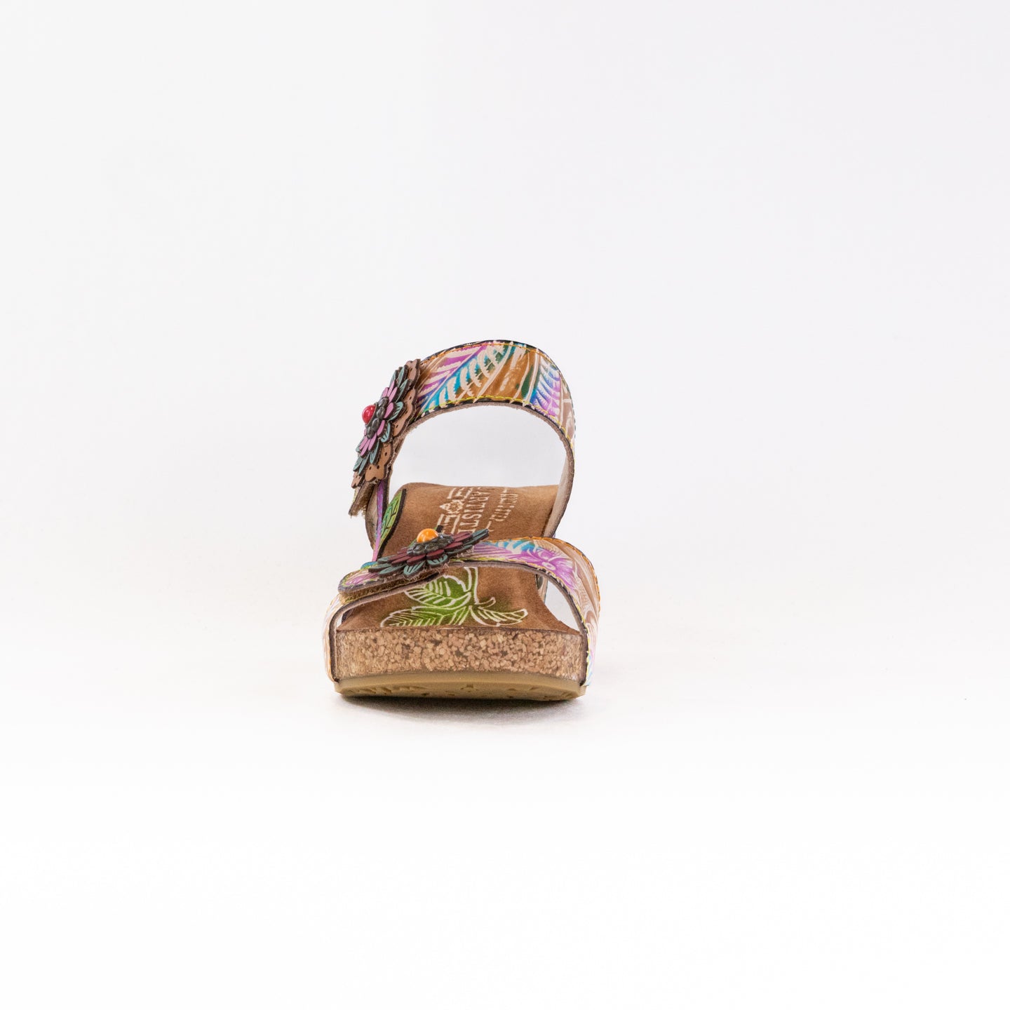 Spring Step L'Artiste Moai Women's Tan Multi Floral Asymmetrical Sandals