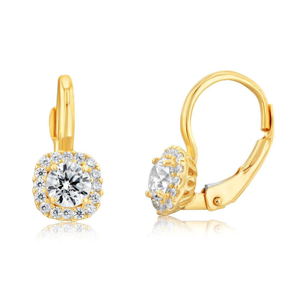 9ct Yellow Gold Fancy Hoop Earrings with Shimmering Cubic Zirconia
