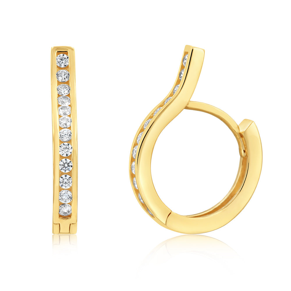 Stylish 9ct Yellow Gold Cubic Zirconia Fancy Hoop Earrings for Women