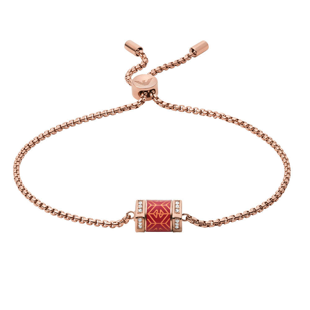 Stylish Emporio Armani Bracelet: Rose Gold Plated Stainless Steel with Red Lacquer Finish