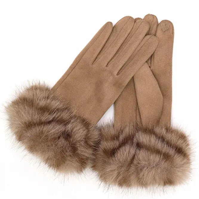 Stylish Mixed Color Artificial Fur Cuff Smart Touch Winter Gloves
