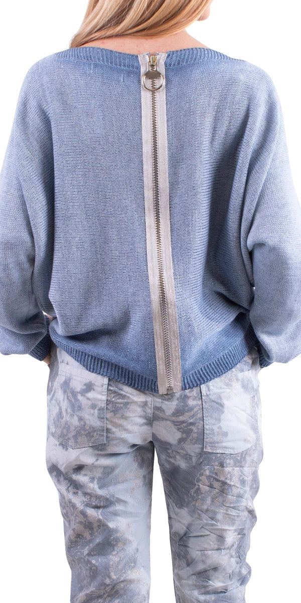 GIGI MODA Stylish Boat Neck Sweater with Shimmering Metallic Thread