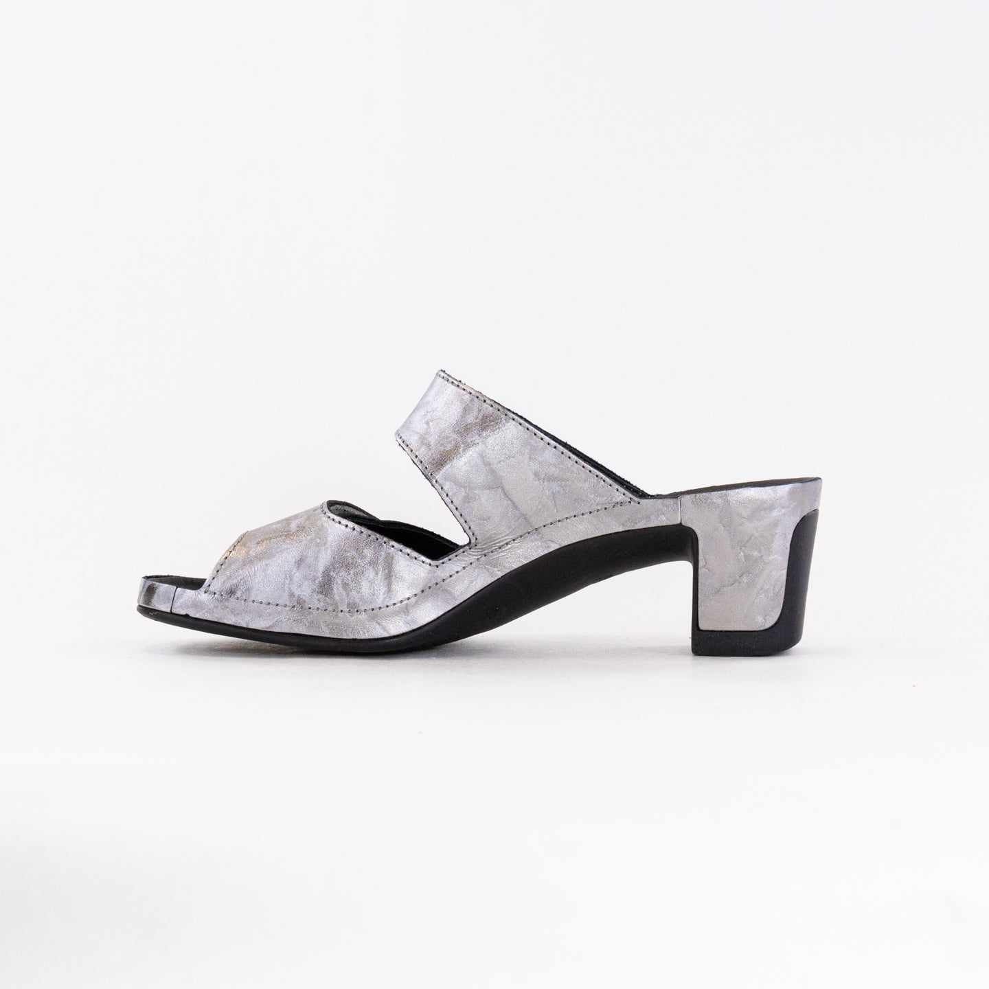 Women's Platinum Metallic Leather Vital Joy Mule Sandals for Ultimate Comfort and Well - being