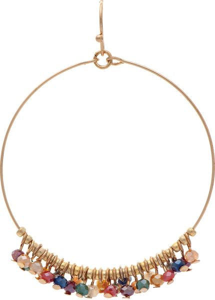 Stylish Gold Multi - colored Glass Bead Fringe Circular Earrings