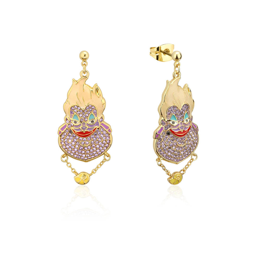 Disney Luxury Gold - Coated Stainless Steel Ursula - Shaped Crystal Drop Fashion Earrings