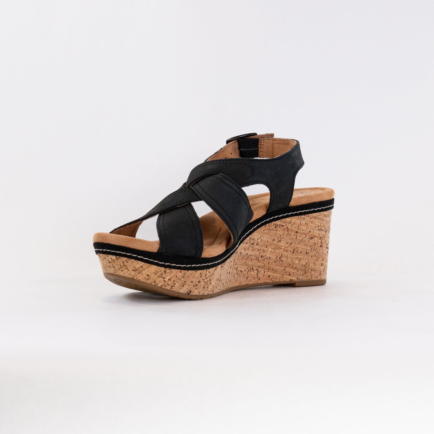 Women's Stylish Clarks Elleri Rae Wedge Sandals in Black Nubuck