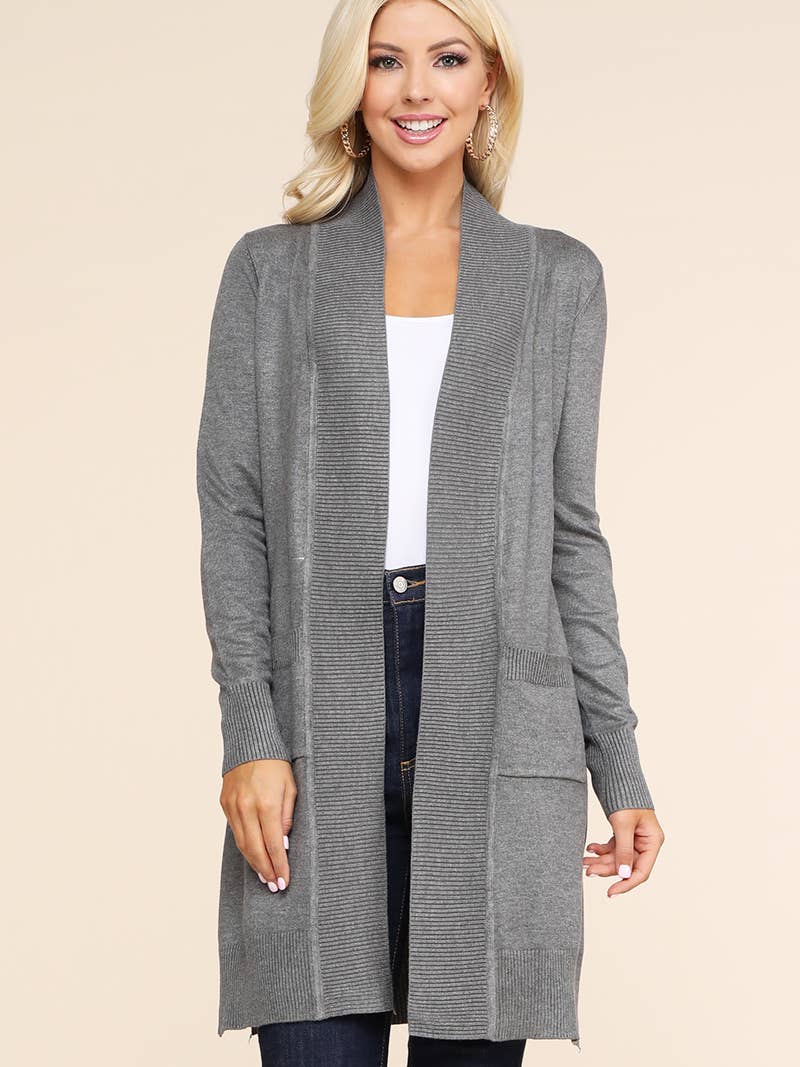 Cozy Long Sleeve Front-Open Cardigan with Convenient Side Pockets