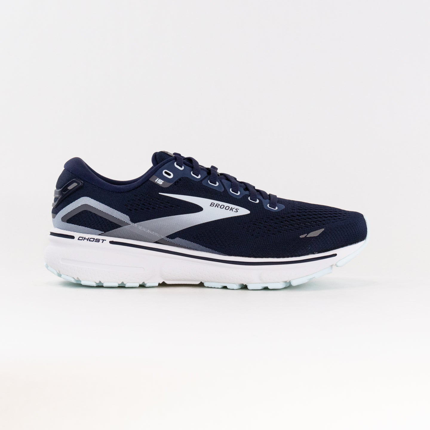 Women's Brooks Ghost 15 Running Shoes in Peacoat, Pearl, and Salt Air Colors