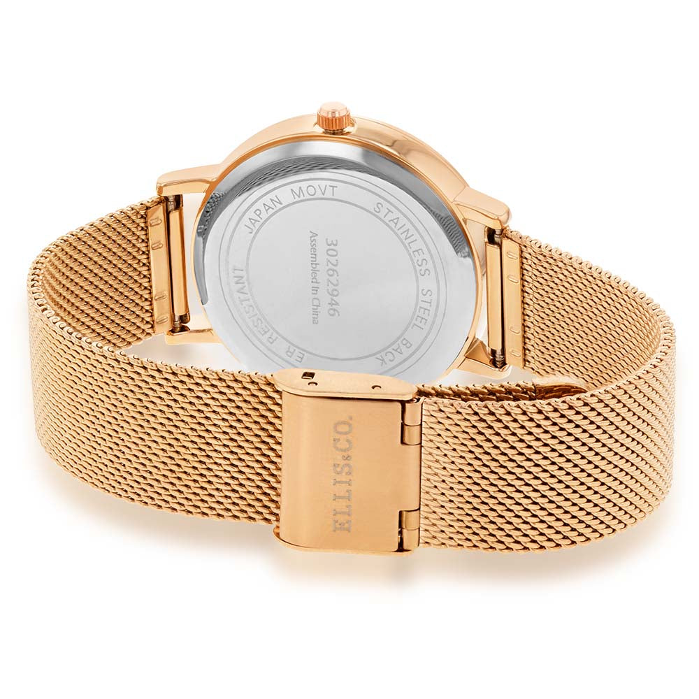 Ellis & Co Layla Women's Black Dial Rose Mesh Elegant Watch