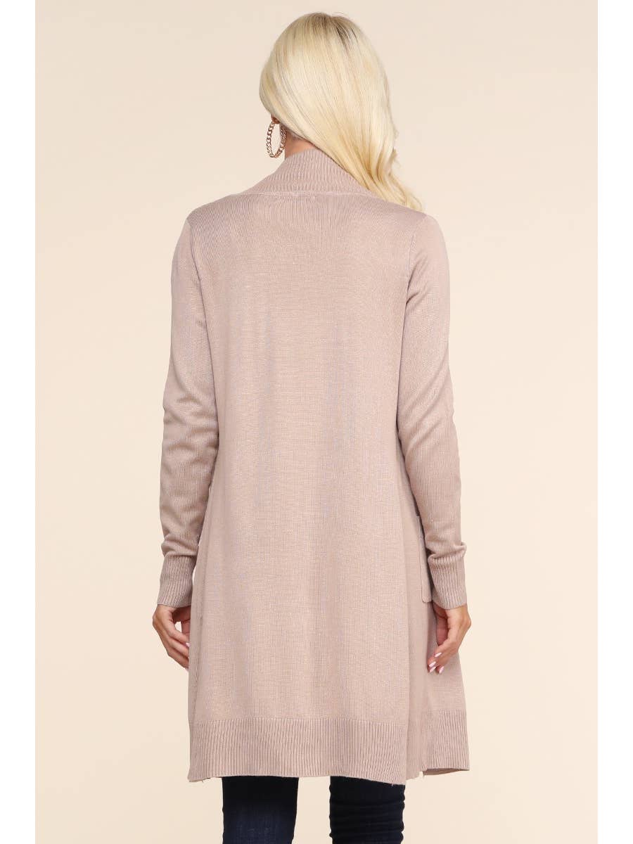 Cozy Long Sleeve Front-Open Cardigan with Convenient Side Pockets
