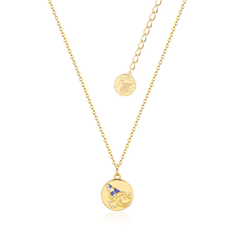 Disney Fantasia Gold-Plated Reversible Sorcerer Mickey Medallion Pendant with Chain