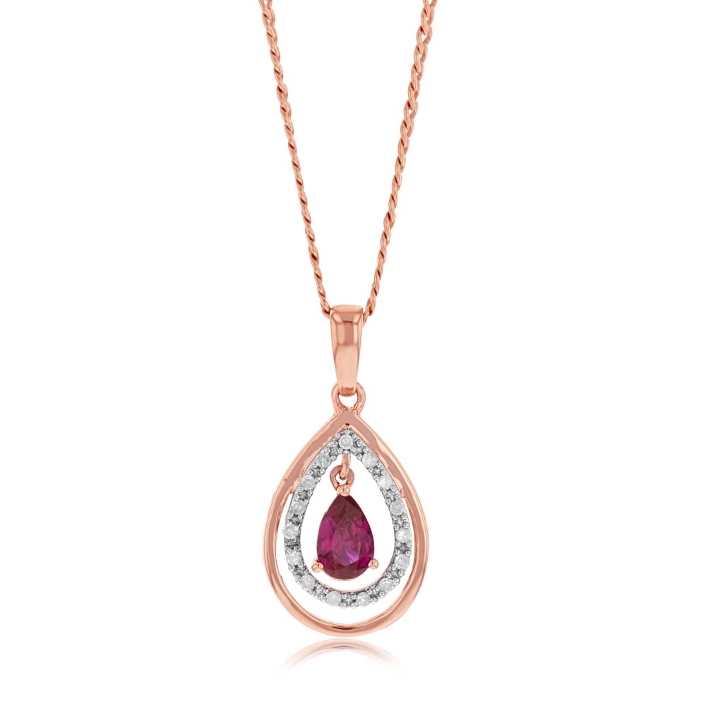 Stunning 9ct Yellow Gold Pendant with Diamonds and Created Rubies